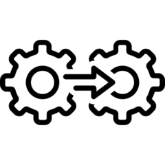 Image de deux rouages qui s'imbriquent. Une flèche noire relie le centre d'un rouage et pointe vers le centre de l'autre rouage.