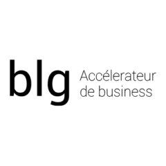 Logo BLG. écrite noire sur fond blanc : blg écrit en grand. Juste à droite, sur deux lignes est écrit 