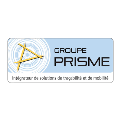 Bannière du groupe prisme. Sur un fond bleu clair est affiché le logo prisme, 3 droites jaune qui forment un triangle isocèle sur un fond de cercles bleus représentant une onde à la surface de l'eau vu du dessus. A droit du logo est écrit 