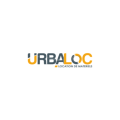 Logo URBALOC. URBALOC en lettre capitales. L'écriture est stylisée et varie entre le gris et le jaune.
