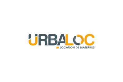 Logo URBALOC. URBALOC en lettre capitales. L'écriture est stylisée et varie entre le gris et le jaune.