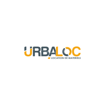 Logo URBALOC. URBALOC en lettre capitales. L'écriture est stylisée et varie entre le gris et le jaune.