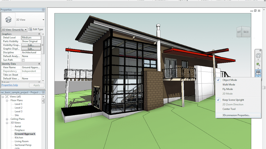 Capture d'écran d'un projet en cours sur le logiciel BIM Revit.