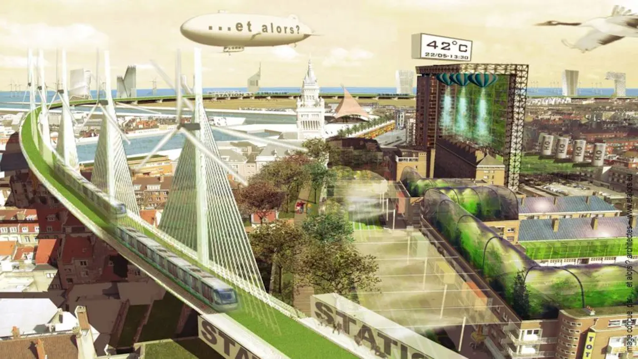 Projection 3D de la ville verte du futur après décarbonation du secteur de la construction.