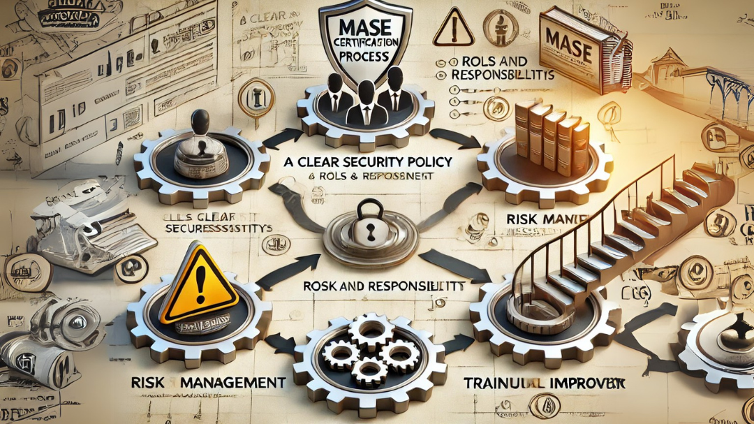 Image générée par l'IA représentant les étapes de certification MASE.