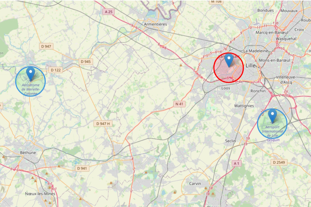 Image représentant les zone définies par geofencing.